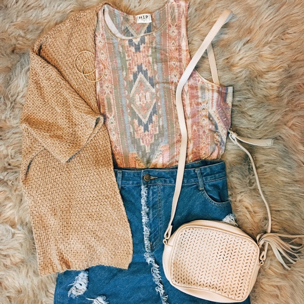 Neutral Colored Tank Top with “Ikat” Pattern